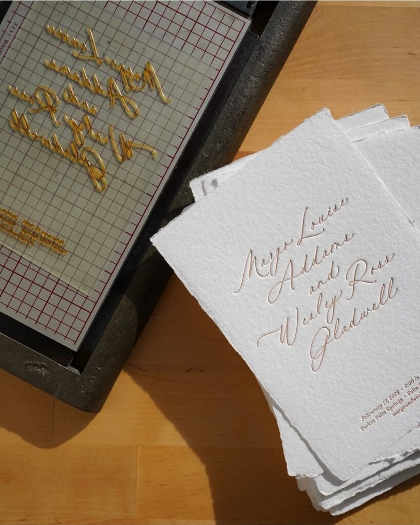 Close up of letter pressed text on white paper