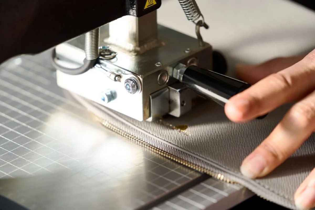 Hot foil personalisation press in use